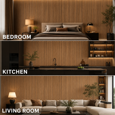Walnut Brown Wooden Grille Sheet 2×10 ft | Self-Adhesive Wood Slat Wall Panel Roll | Textured Fluted Wall Covering for Living Room, Bedroom & TV Unit