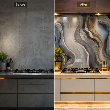 Blue & Gold Marble Self-Adhesive Kitchen Sticker – 2 Meter Roll
