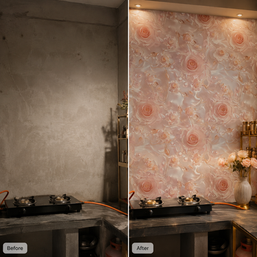 Peach Rose & Gold Floral Marble Self-Adhesive Kitchen Sticker – 2 Meter Roll