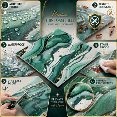 Self Adhesive Teal White Abstract Foam Wall Sheet 2x2 ft | 2mm Damp-Proof Decor