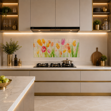 Glossy Flowers Kitchen Backsplash Sticker Sheet – 90 × 60 cm