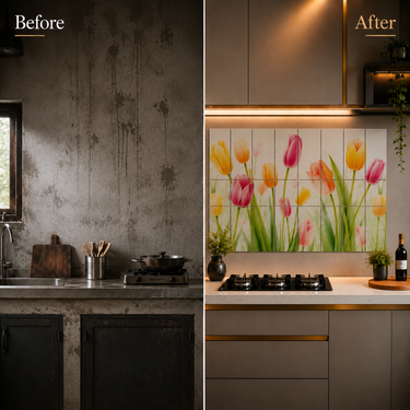 Glossy Flowers Kitchen Backsplash Sticker Sheet – 90 × 60 cm