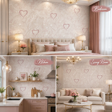 Nidhi Decor Pink Heart Wallpaper Close-Up – Romantic Heart Pattern 50 Sq.Ft Roll India