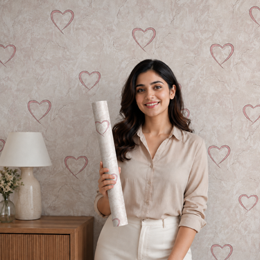 Nidhi Decor Non Self Adhesive Pink Heart Wallpaper 21in x 10m – 50 Sq.Ft Romantic Wall Decor Mumbai