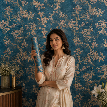 Nidhi Decor Non Self Adhesive Blue Flower Wallpaper 21in x 10m – 50 Sq.Ft Coastal Wall Decor Mumbai
