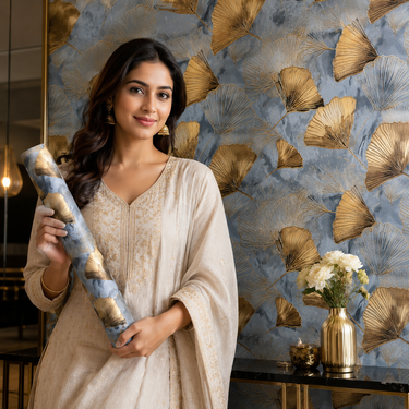 Nidhi Decor Non Self Adhesive Blue Petal Wallpaper 21in x 10m – 50 Sq.Ft Coastal Wall Decor Mumbai