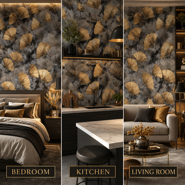 Grey Petal Non-Adhesive Wallpaper 50 Sq.Ft Installed on Living Room Wall – Nidhi Decor Mumbai