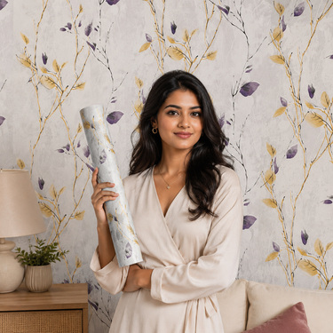 Nidhi Decor Non Self Adhesive Purple Flower Wallpaper 21in x 10m – 50 Sq.Ft Dreamy Wall Decor Mumbai