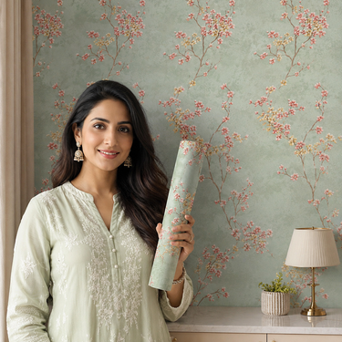 Nidhi Decor Non Self Adhesive Green Pink Leaf Wallpaper 21in x 10m – 50 Sq.Ft Botanical Wall Decor Mumbai