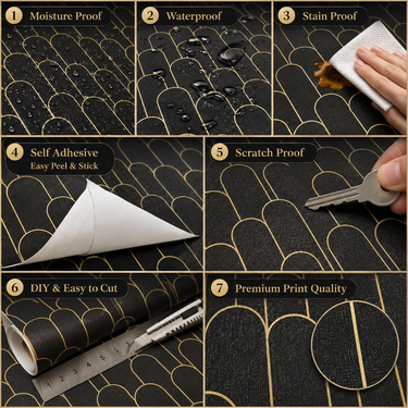 Self Adhesive Oval Black Gold Wallpaper 10 meter