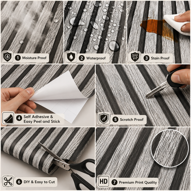 Self Adhesive Grey Black Line Wallpaper 10m x 18in | Modern Striped Wall Decor