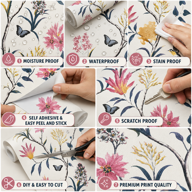 Colourful Garden Peel & Stick Wallpaper on Bedroom Feature Wall – Nidhi Decor Mumbai