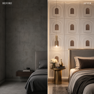 Archi White Copper 3D PVC Wall Panel Installed on Feature Wall – Nidhi Decor Mumbai