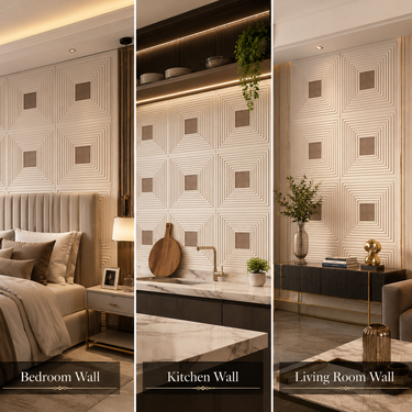 Self Adhesive Square White Tail Copper 3D PVC Wall Panel 1.5x1.5 ft | Peel & Stick