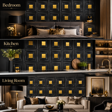 Nidhi Decor Navy Blue Gold Panel Close-Up – Bold Navy & Gold 3D Pattern India