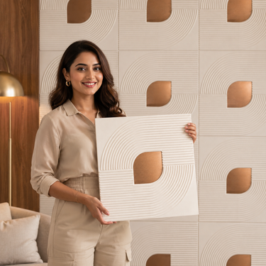 Nidhi Decor Self Adhesive Golden Crescent Spiral White 3D PVC Wall Panel 1.5x1.5 Ft – Peel & Stick Mumbai