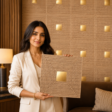 Nidhi Decor Self Adhesive Square Metallic Wood Copper 3D Acrylic PVC Wall Panel 1.5x1.5 Ft – Mumbai