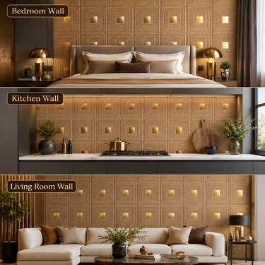 Self Adhesive Square Metallic Wood Copper 3D Acrylic-Coated PVC Wall Panel 1.5x1.5 ft | Peel & Stick