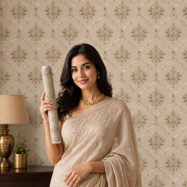 Nidhi Decor Royal Design Non-Adhesive Wallpaper 50 Sq.Ft | Heritage Damask Wall Decor Mumbai | CMC Adhesive Wallpaper