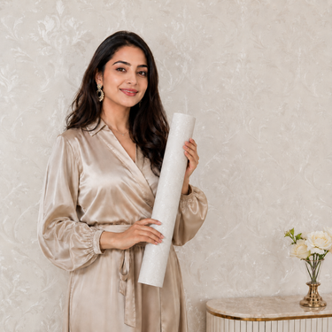 Nidhi Decor White Royal Non-Adhesive Wallpaper 50 Sq.Ft | Quiet Luxury Damask Wall Decor Mumbai | Premium CMC Adhesive Wallpaper