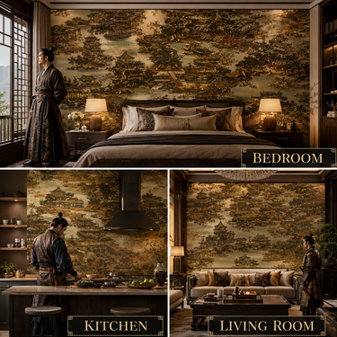Chinese Golden Ages Wallpaper Close-Up Oriental Pattern | Heritage Wall Decor | Nidhi Decor Mumbai