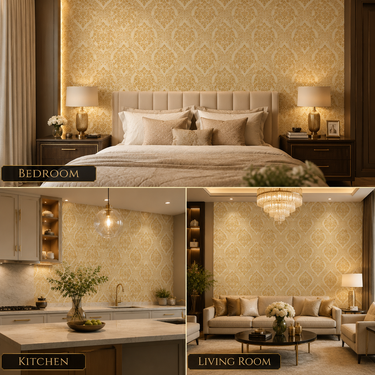 Yellow Royal Regal Wallpaper Roll 50 Sq.Ft | 180 GSM 5-Year Life | Nidhi Decor Non-Adhesive Mumbai