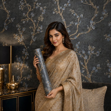Nidhi Decor Dark Gold Tree Non-Adhesive Wallpaper 50 Sq.Ft | Luxe Forest Wall Decor Mumbai | CMC Adhesive