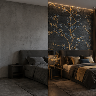 Dark Gold Tree Luxe Wallpaper Roll 50 Sq.Ft | 180 GSM 5-Year Life | Nidhi Decor Non-Adhesive Mumbai