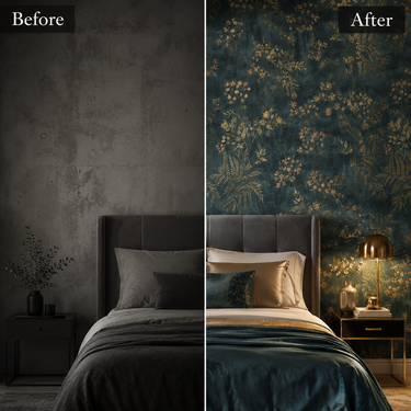 Non Self Adhesive Dark Teal Floral 58 SQFT Wallpaper