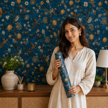 Nidhi Decor Dark Blue Garden Non-Adhesive Wallpaper 50 Sq.Ft | Moody Maximalist Wall Decor Mumbai | CMC Adhesive