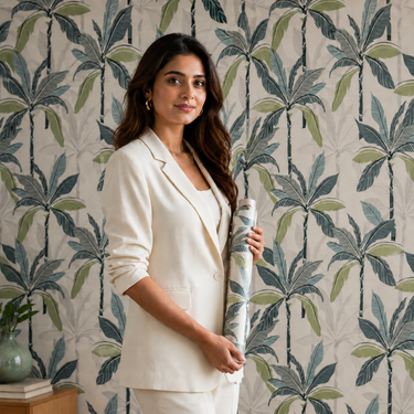 Nidhi Decor Palm Tree Non-Adhesive Wallpaper 50 Sq.Ft | Tropical Resort Wall Decor Mumbai | CMC Adhesive