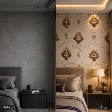 Purple Royal Damask Wallpaper Roll 50 Sq.Ft | 180 GSM 5-Year Life | Nidhi Decor Non-Adhesive Mumbai