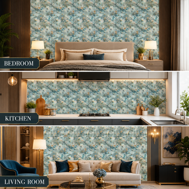 Teal Blue Floral PVC Foam Sheet ND-173 Room Ideas – Bedroom Kitchen & Living Room Wall Decor | Nidhi Decor Mumbai
