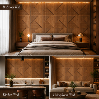 Non Self Adhesive Triangular Groove Wood 3D PVC Wall Panel 1.5x1.5 ft | 5-Year Life