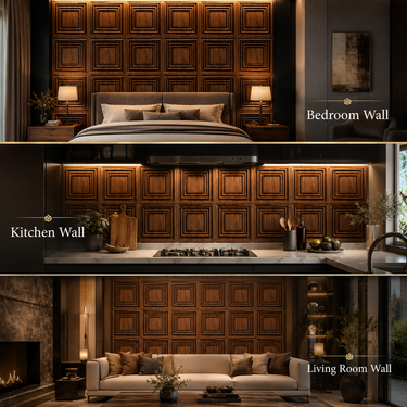Non Self Adhesive Square Teak Wood 3D PVC Wall Panel 1.5x1.5 ft | 5-Year Life