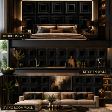 Non Self Adhesive Square Black 3D PVC Wall Panel 1.5x1.5 ft | 5-Year Life