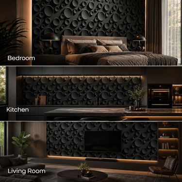 Non Self Adhesive Bubble Black 3D PVC Wall Panel 1.5x1.5 ft | 5-Year Life