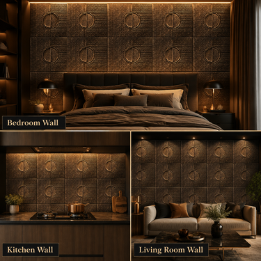 Non Self Adhesive Axis Orbit Magnum Brown 3D Acrylic-Coated PVC Wall Panel 1.5x1.5 ft | 5-Year Life