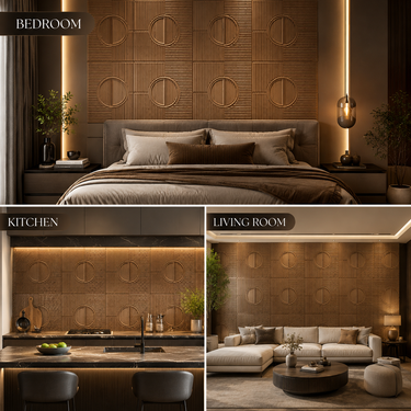 Non Self Adhesive Axis Orbit Metallic Wood 3D PVC Wall Panel 1.5x1.5 ft | 5-Year Life