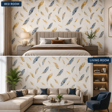 Self Adhesive White Feather Design 2.25x2.25 ft Textured Foam Sheet | 5 Sq.Ft Coverage