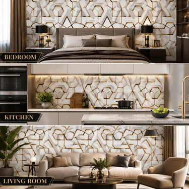 Nidhi Decor Hexagon Geometric Wallpaper Close-Up – Gold Black Pattern Premium Quality