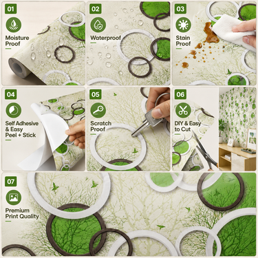 Nidhi Decor White Green Circle Wallpaper Close-Up – Fresh Geometric Pattern India