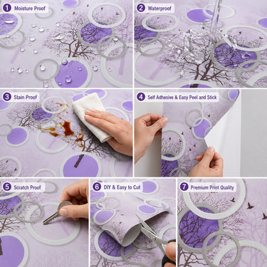 Nidhi Decor White Purple Circle Wallpaper Close-Up – Elegant Geometric Pattern India