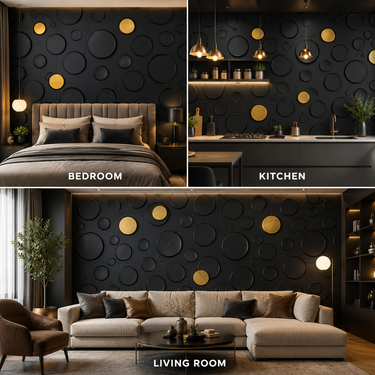 Non Self Adhesive Navy Blue Moon 3D PVC Wall Panel 1.5x1.5 ft | 5-Year Life