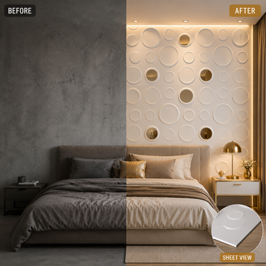 Non Self Adhesive White Silver Moon 3D PVC Wall Panel 1.5x1.5 ft | 5-Year Life