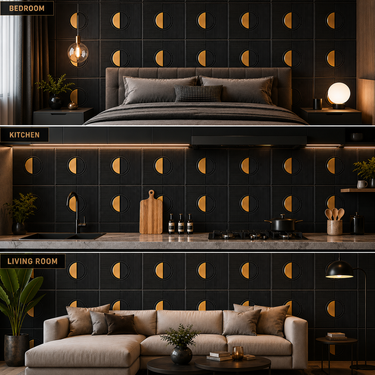 Self Adhesive Temple Grey Metallic Gold 3D PVC Wall Panel 1.5x1.5 ft | Peel & Stick