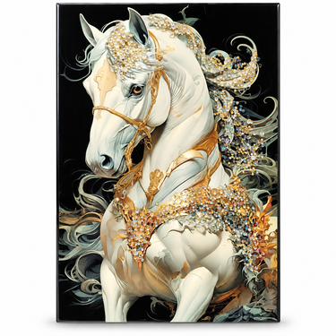 Luxury White & Gold Crystal Horse Wall Art Frame – Premium 3D Rhinestone Horse Decorative Frame