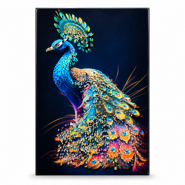 Luxury Blue & Multicolor Crystal Peacock Wall Art Frame – Premium 3D Rhinestone Peacock Decorative Frame