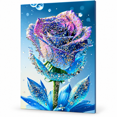 Royal Blue, Lavender & Gold Crystal Rose Wall Art Frame – Luxury 3D Rhinestone Flower Decorative Panel
