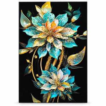 Luxury Turquoise & Gold Crystal Floral Wall Art Frame – Premium 3D Rhinestone Flower Decorative Frame